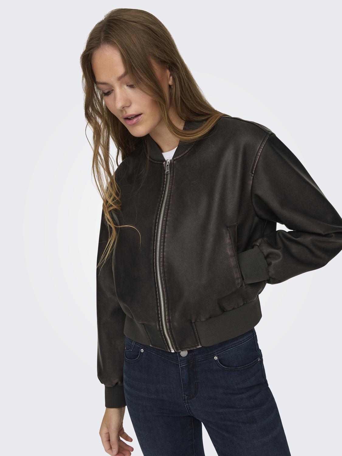 ONLJANE Bomber Faux Leather Jacket - Brun